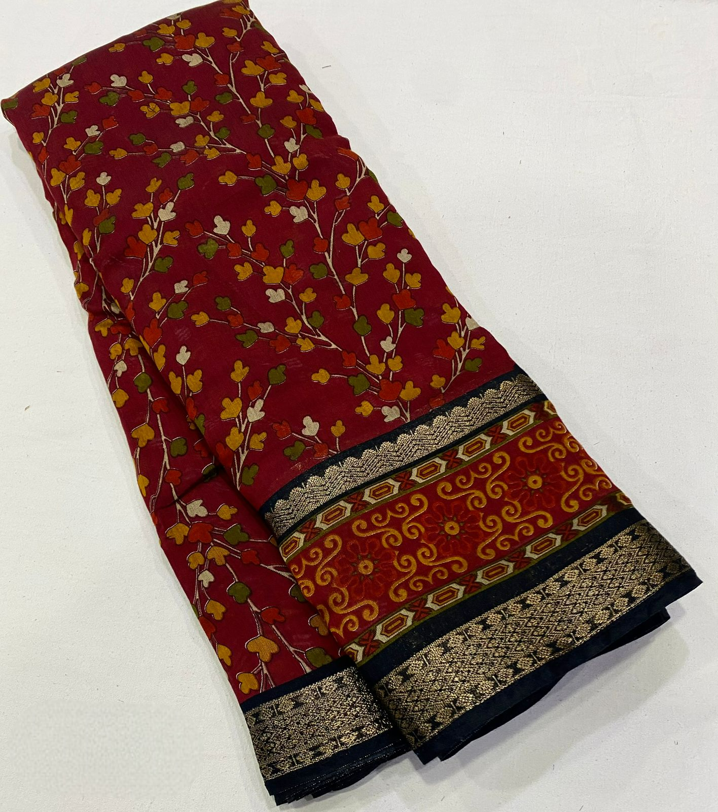 Mangalgiri Style Cotton Printed Saree - Maroon